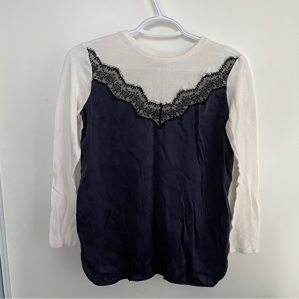 Sandro Navy/White Long Sleeve Top